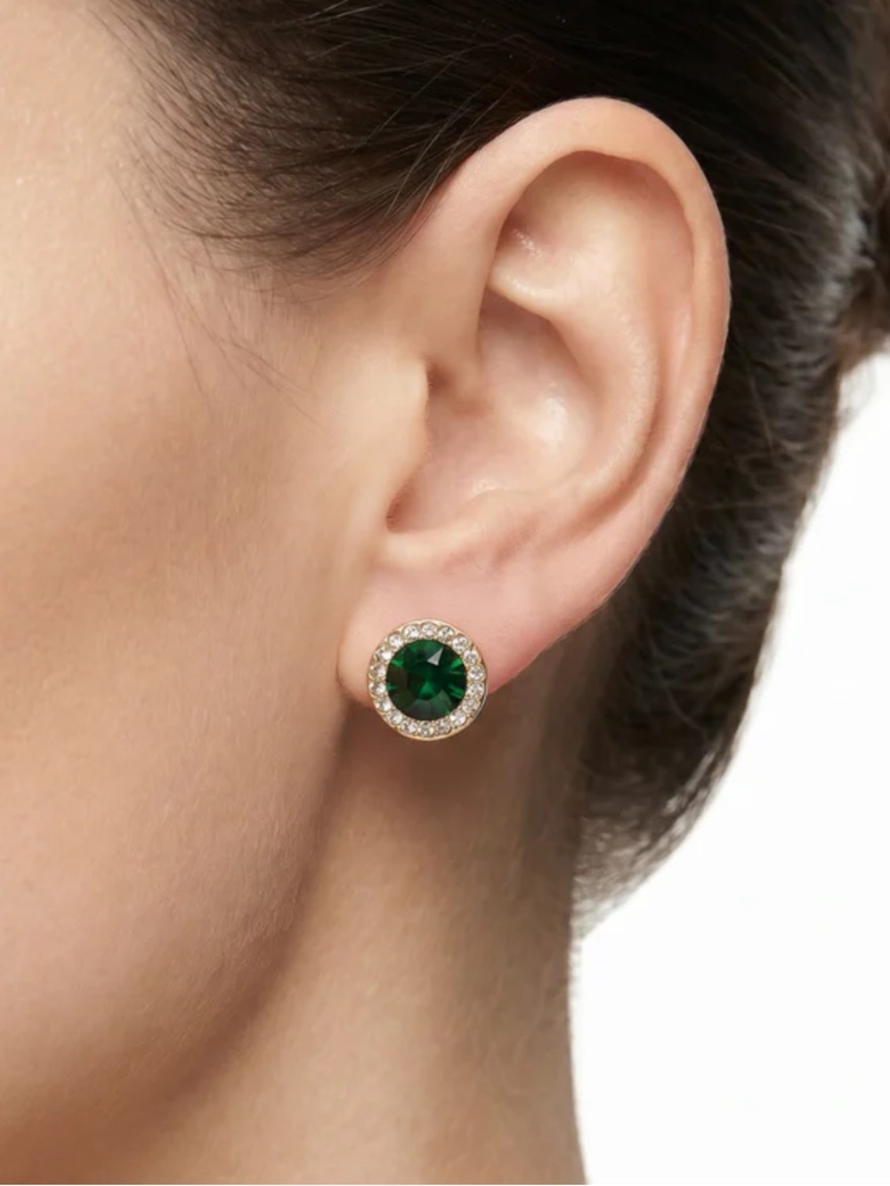 WHBM Gold-Tone Earrings with Dark Green Center